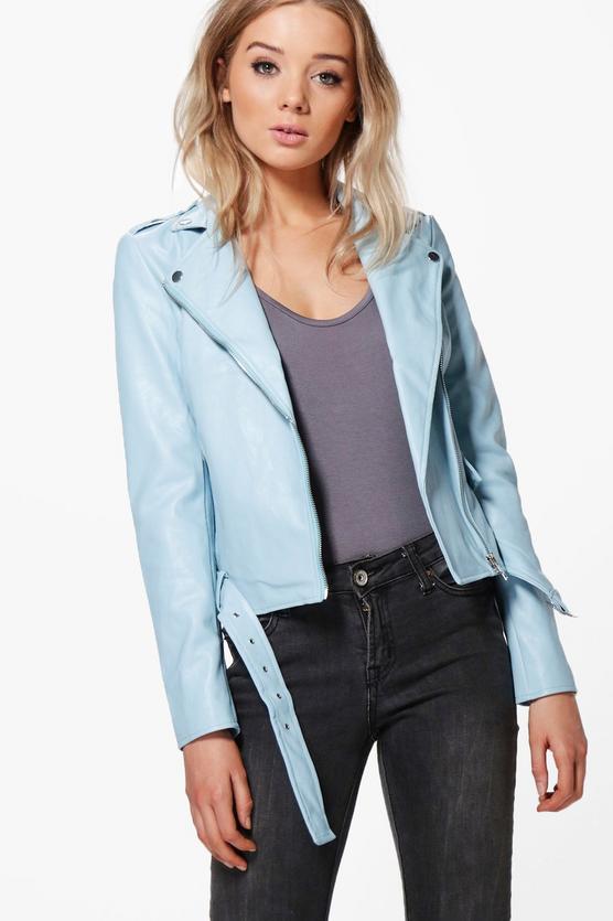 Anissa Belted PU Biker Jacket